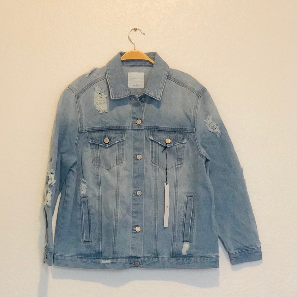 OVERSIZED DISTRESSED DENIM JACKET CELEBRITY PINK